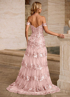 Jenna Pink Ruffled Glitter Mermaid Prom Dress image2