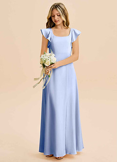 Azazie Bondi Junior A라인 사이드 슬릿 스트레치 새틴 플로어 길이 주니어 신부 들러리 드레스 image5