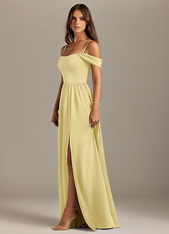 Azazie Calianna Bridesmaid Dresses Lemon Sorbet A-Line Off the Shoulder Stretch Satin Convertible Dress image6