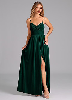 Azazie Zeya Bridesmaid Dresses Emerald A-Line Pleated Velvet Dress image4