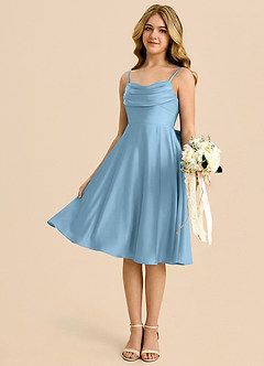 Azazie Bear Junior Steel Blue A-Line Sweetheart Neckline Stretch Satin Dress image4