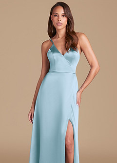 Azazie Maksim Bridesmaid Dresses Sky Blue A-Line Metallic Satin Dress image3