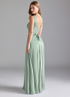 Azazie Elly Bridesmaid Dresses Agave A-Line Lace Mesh Dress image7