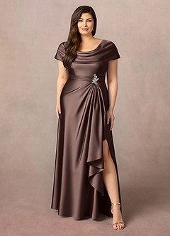 Azazie Branford Mother of the Bride Dresses Ganache A-Line Pleated Stretch Satin Dress image18