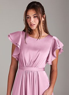 Azazie Daphne Modest Bridesmaid Dresses A-Line Ruched Stretch Satin Floor-Length Dress image5