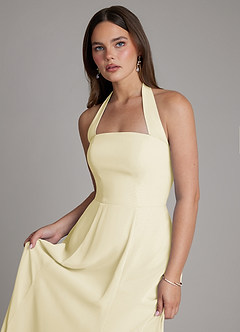 Azazie Irina Bridesmaid Dresses Lemon Sorbet A-Line Pleated Chiffon Dress image4