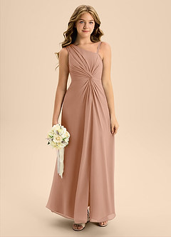 Azazie Brooke Junior Abito A-Line in Chiffon Spacco Laterale Champagne Rosa image3