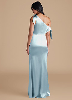 Azazie Xyla Bridesmaid Dresses Sky Blue Sheath Off the Shoulder Metallic Satin Convertible Dress image5
