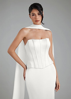 Azazie River Bridesmaid Dresses White Sheath Corset Stretch Satin Convertible Dress image10