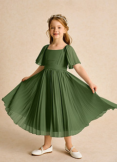 Azazie Gisele Flower Girl Dresses Olive A-Line Pleated Chiffon Dress image4