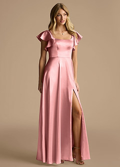 Azazie Bondi Bridesmaid Dresses Rosette A-Line Bow Metallic Satin Dress image2