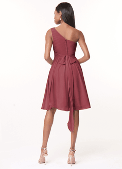 Azazie Katrina Bridesmaid Dresses Merlot A-Line One Shoulder Chiffon Dress image2