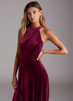 Azazie Larice Vestidos de madrinha de casamento Vestir Cabernet de Veludo de Linha A com com bolsos image5
