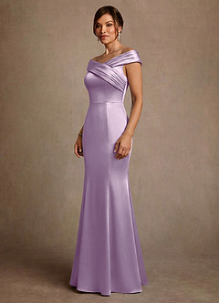 Azazie Aberdeen vestidos de madre de la novia Vestido de Lila Esmerilada de Satén Elástico de Corte Recto con Plisado image3