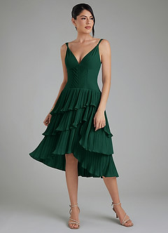 Azazie Rosa Bridesmaid Dresses Emerald A-Line Pleated Chiffon Dress image4
