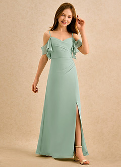 Azazie Pippy Girls Formal Robe Demoiselle D'honneur Fillette Robe Trapèze en Mousseline de soie Encolure en Forme de Cœur Agave image5