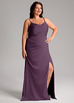 Azazie Deandra Bridesmaid Dresses Plum Mermaid Pleated Stretch Satin Dress image10