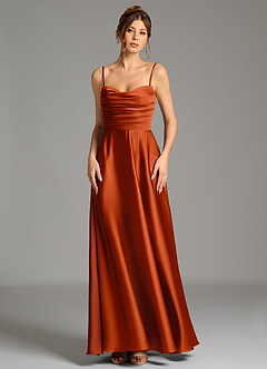 Azazie Ayla Bridesmaid Dresses Paprika A-Line Corset Stretch Satin Dress image5