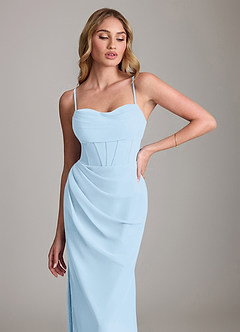Azazie Mai Bridesmaid Dresses Sky Blue Sheath Pleated Chiffon Dress image5