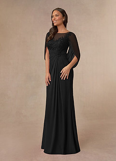 Azazie Hera Mother of the Bride Dresses Black A-Line Lace Capelet Chiffon Dress image2