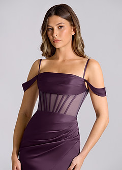 Azazie Alyce Final Sale Plum Mermaid Off the Shoulder Stretch Satin Convertible Dress image6