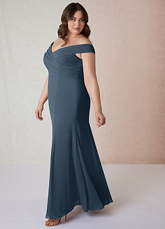 Azazie Lecia Abiti da Damigella Abito Convertibile Impero in Chiffon A pieghe con spalle scoperte Blu Nettuno image10