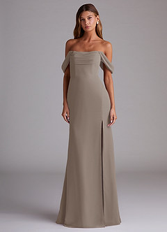 Azazie Saige Bridesmaid Dresses Taupe A-Line Off the Shoulder Chiffon Convertible Dress image3