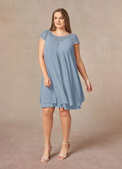 Azazie Tess vestidos de madre de la novia Vestido de Azul Polvoriento de Gasa de Imperio con Lentejuela image9