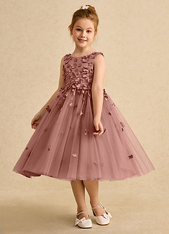 Azazie Lana vestidos de niña de las flores Vestido de Rosa De Cedro de Satin Mate de Corte En A con Sin mangas image3