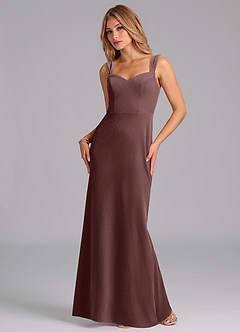 Azazie Denice Bridesmaid Dresses Espresso Sheath Pleated Velvet Dress image3