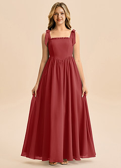 Azazie Delia Junior Abito A-Line in Chiffon Fiocco Ruggine image5