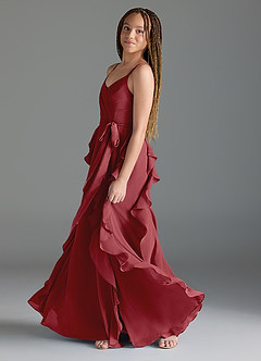 Azazie Peyton Junior Vestido de Granada de Gasa de Corte En A con Volantes en cascada Cuello en V image4