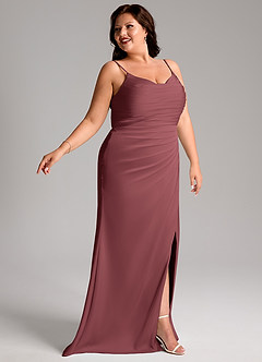 Azazie Deandra Bridesmaid Dresses Merlot Mermaid Pleated Stretch Satin Dress image11