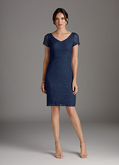 Azazie Lucilia Mother of the Bride Dresses Dark Navy Sheath Lace Dress image1