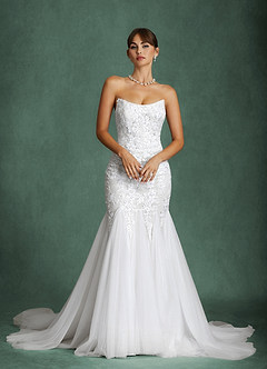 Azazie Harmony Wedding Dresses Diamond White Mermaid Strapless Tulle Dress image7