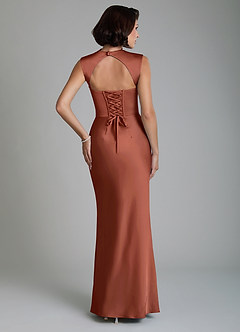 Azazie Lumia Bridesmaid Dresses Auburn Sheath Corset Stretch Satin Dress image2