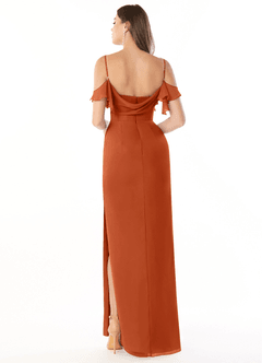 Azazie Emeralda Brautjungfernkleider Etui Schulterfrei Chiffon Kleid Gebranntes Orange image2
