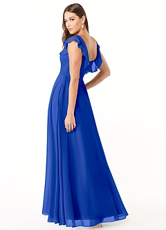 Azazie Jinny Brautjungfernkleider A-Linie Quadratischer Ausschnitt Gerüscht Chiffon Kleid Königsblau image4