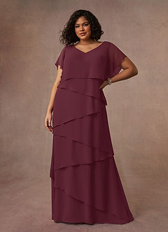 Azazie OHara vestidos de madre de la novia Vestido de Cabernet de Gasa de Corte En A con Cuello en V image12
