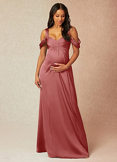 Azazie Rhea Maternity Bridesmaid Dresses A-Line Off-The-Shouler Pleated Stretch Satin Floor-Length Dress image1