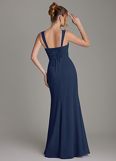 Azazie Agustina Robes de demoiselle d'honneur Robe Sirène en Mousseline de soie Corset Bleu Marine Foncé image7