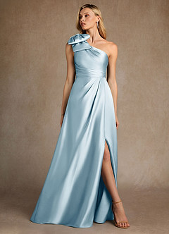 Azazie Easton Abiti per la Madre della Sposa Abito A-Line in Raso Elasticizzato Monospalla Azzurro image4