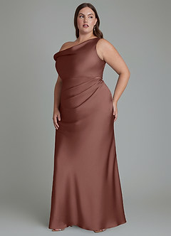 Azazie Emerson Robes de demoiselle d'honneur Robe Sirène en Satin extensible Épaules dénudées Expresso image11