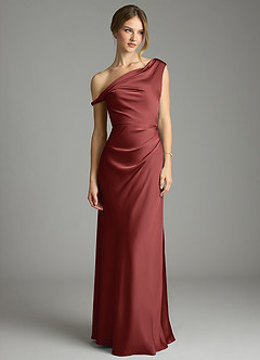 Azazie Emerson Bridesmaid Dresses Terracotta Mermaid Off the Shoulder Stretch Satin Dress image3