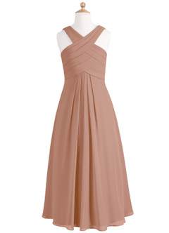 Azazie Kaleigh Junior Champagne Rose A-Line Pleated Chiffon Dress image6