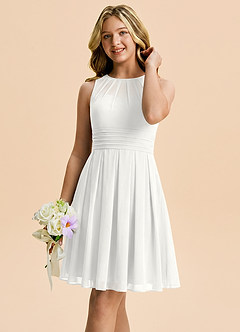 Azazie Bibiane Junior White A-Line Pleated Chiffon Dress image4
