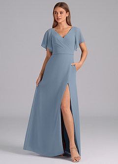 Azazie Ambrosia Bridesmaid Dresses Dusty Blue A-Line Pleated Chiffon Dress image3