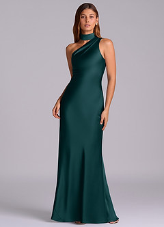 Azazie Seona Brudtärnklänningar Klänning av Sjöjungfru i Stretch Satin One-shoulder Tallgrön image1