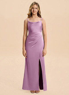 Azazie Christen Junior Wisteria Sheath Pleated Stretch Satin Dress image4