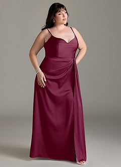 Azazie Brielle Bridesmaid Dresses Mulberry A-Line Cowl Spaghetti Straps Stretch Satin Dress image9